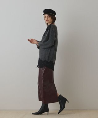 GRACE CONTINENTAL レースドルマンニットトップ チャコール