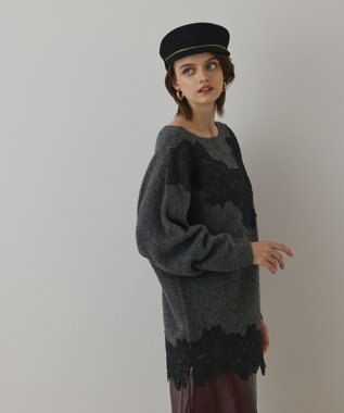 GRACE CONTINENTAL レースドルマンニットトップ チャコール