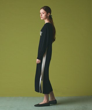 GRACE CONTINENTAL ライン配色ニットワンピース ブラック