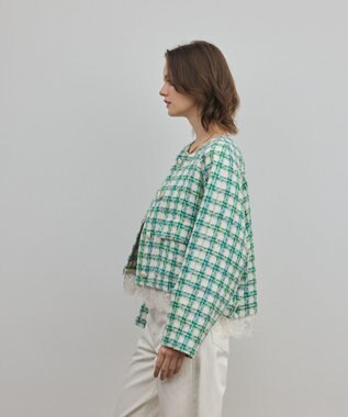 GRACE CONTINENTAL レースヘムツイードジャケット グリーン