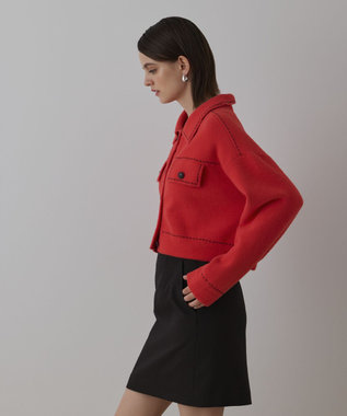GRACE CONTINENTAL ステッチニットジャケット レッド
