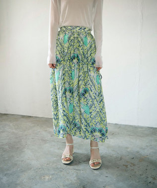 GRACE CONTINENTAL シフォンプリントギャザースカート イエロー