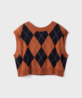 GRACE CONTINENTAL アーガイルニットベスト オレンジ