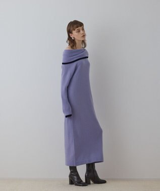 GRACE CONTINENTAL バイカラーオフショルニットワンピース ラベンダー