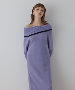 GRACE CONTINENTAL バイカラーオフショルニットワンピース ラベンダー