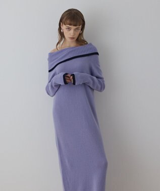 GRACE CONTINENTAL バイカラーオフショルニットワンピース ラベンダー