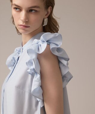 GRACE CONTINENTAL マルチフリルノースリーブブラウス サックス