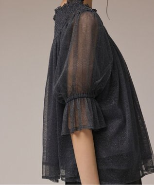 GRACE CONTINENTAL チュールシャーリングトップ ネイビー