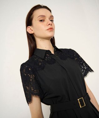 GRACE CONTINENTAL レースコンビタフタワンピース ブラック