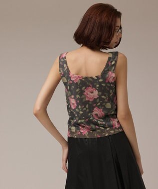 GRACE CONTINENTAL ローズプリントニットトップ ブラック