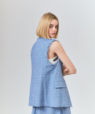 GRACE CONTINENTAL シャンブレーツイードジレ ブルー