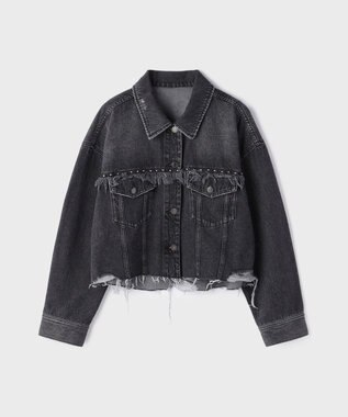 GRACE CONTINENTAL フリンジスタッズデニムジャケット ブラック