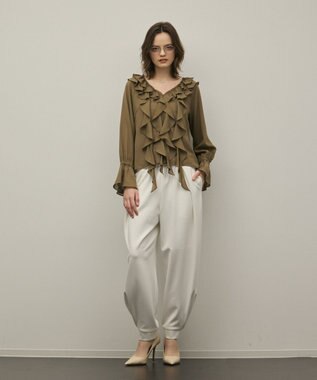 GRACE CONTINENTAL フリルブラウス カーキ