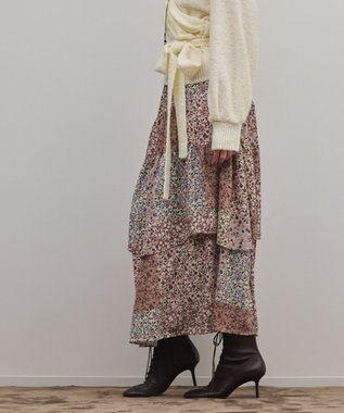 GRACE CONTINENTAL パッチワークプリントスカート ベージュ