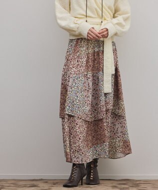 GRACE CONTINENTAL パッチワークプリントスカート ベージュ