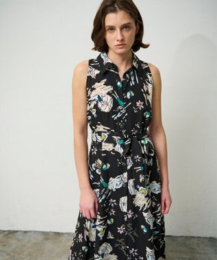 GRACE CONTINENTAL バックコンシャスプリントワンピース ブラック