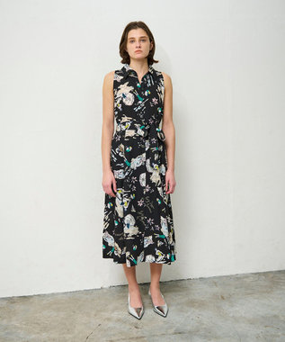 GRACE CONTINENTAL バックコンシャスプリントワンピース ブラック