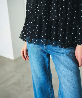 GRACE CONTINENTAL ドットフロッキーチュールトップ ブラック