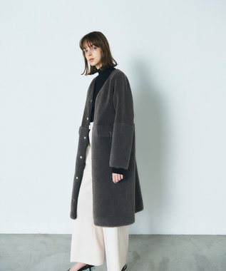 GRACE CONTINENTAL ノーカラーボアムートンコート グレー