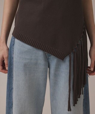 GRACE CONTINENTAL フリンジイレヘムニットトップ チャコール