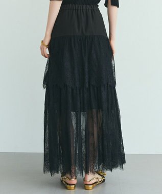 GRACE CONTINENTAL レース切替ティアードスカート ブラック