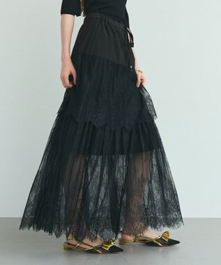 GRACE CONTINENTAL レース切替ティアードスカート ブラック