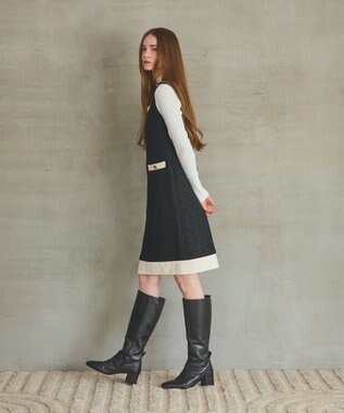 GRACE CONTINENTAL ツイードトリミングワンピース ブラック