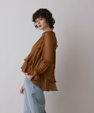 GRACE CONTINENTAL シフォンフレアブラウス ブラウン
