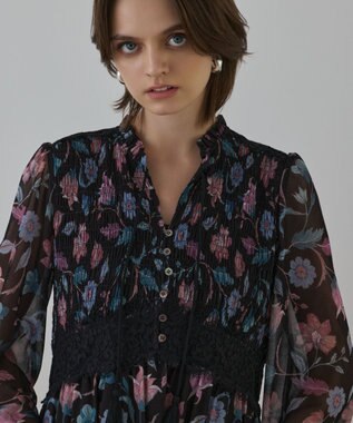 GRACE CONTINENTAL サラサプリントティアードワンピース ブラック