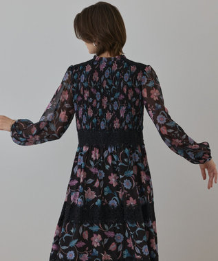 GRACE CONTINENTAL サラサプリントティアードワンピース ブラック