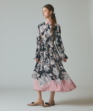 GRACE CONTINENTAL ボタニカルドレープワンピース ブラック