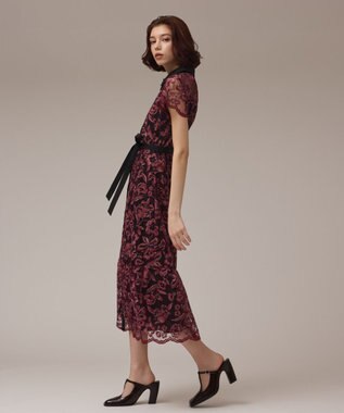 GRACE CONTINENTAL チュールフラワー刺繍ワンピース ボルドー