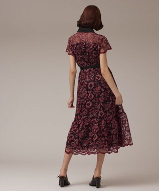 GRACE CONTINENTAL チュールフラワー刺繍ワンピース ボルドー