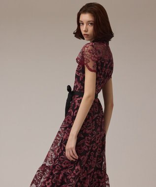 GRACE CONTINENTAL チュールフラワー刺繍ワンピース ボルドー