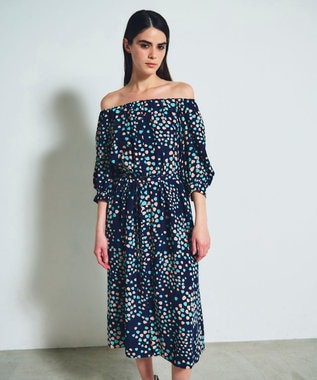 GRACE CONTINENTAL ランダムハートドレープワンピース ネイビー