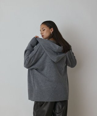 GRACE CONTINENTAL ウールフードニットカーディガン グレー