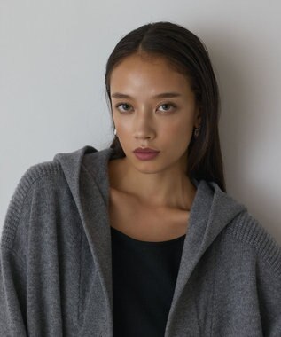 GRACE CONTINENTAL ウールフードニットカーディガン グレー