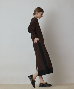 GRACE CONTINENTAL バイカラーカットワンピース ブラウン