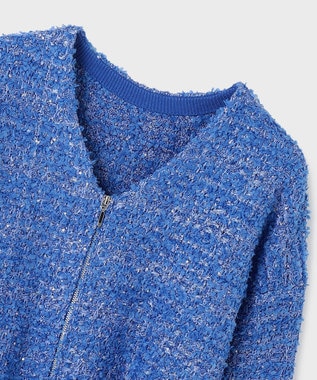 GRACE CONTINENTAL ツイードニットzipカーディガン ブルー