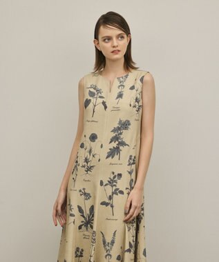GRACE CONTINENTAL ボタニカルプリントフレアワンピース ベージュ