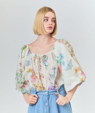 GRACE CONTINENTAL ボタニカルドレープブラウス キナリ