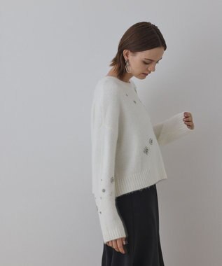 GRACE CONTINENTAL ビジューニットトップ ホワイト