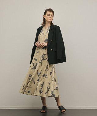 GRACE CONTINENTAL ボタニカルプリントフレアワンピース ベージュ