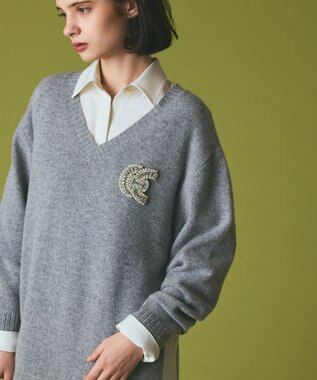 GRACE CONTINENTAL ライン配色ニットワンピース グレー