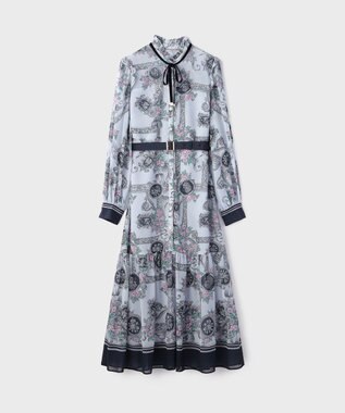 GRACE CONTINENTAL オーナメントフラワープリントワンピース ブルー