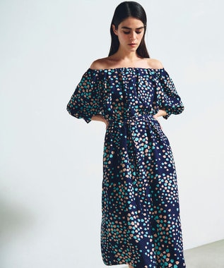 GRACE CONTINENTAL ランダムハートドレープワンピース ネイビー