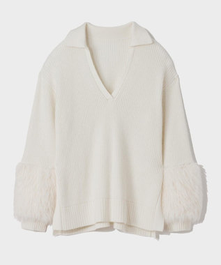 GRACE CONTINENTAL フェザースリーブニットトップ ホワイト