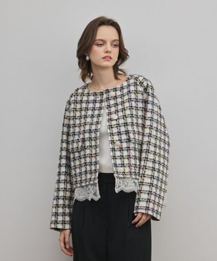 GRACE CONTINENTAL レースヘムツイードジャケット ブラック