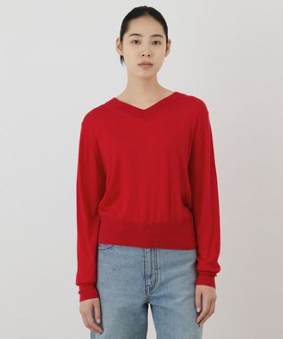 GRACE CONTINENTAL バイカラーウールニットトップ レッド