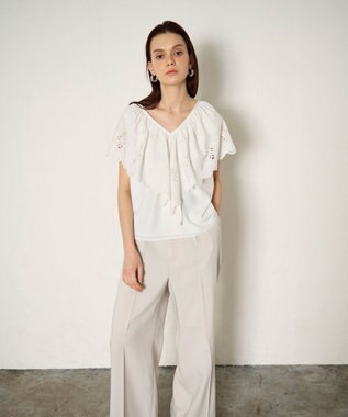 GRACE CONTINENTAL 刺繍ラッフルカラーノースリーブ トップ ホワイト